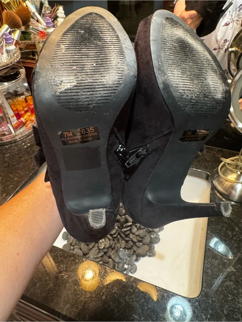 Cato Black Peep-Toe High Heel Booties with Side Bow